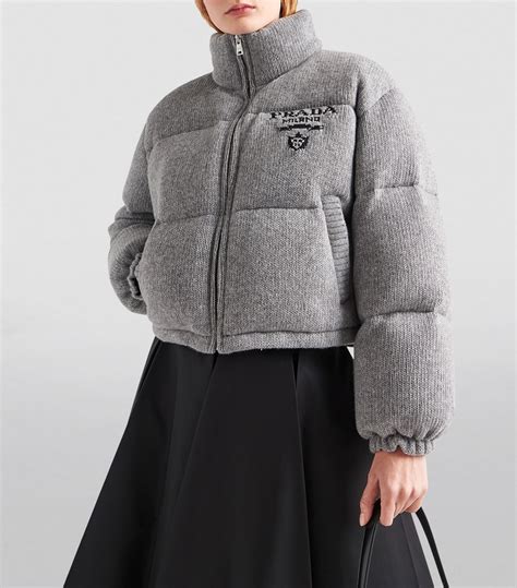 prada grey puffer|Prada puffer cropped.